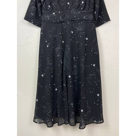 eShakti Black Dress Maxi Black Celestial Stars Half Sleeves Empire Waist Large - Picture 7 of 15